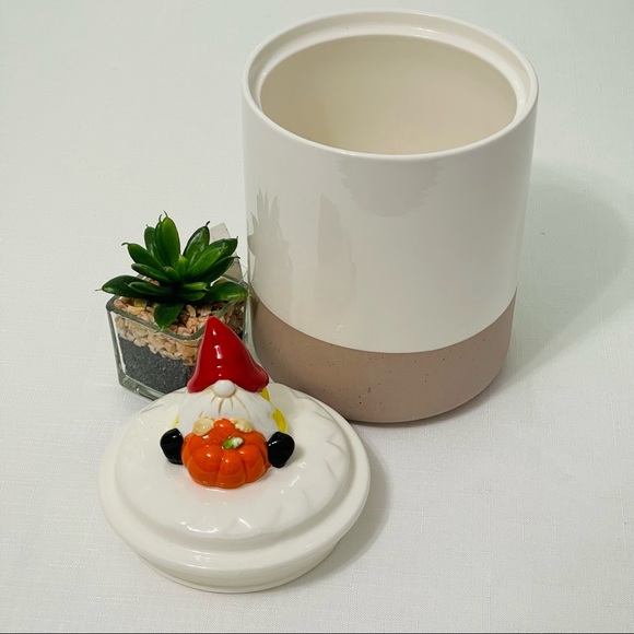 GNOME with pumpkin 2 tone earth cream tan ARLINGTON kitchen canister STORAGE NEW - Picture 2 of 8